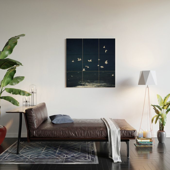 Birds in Flight - Dark Blue Sea - Ocean Print - Travel photography Wood Wall Art Gallery Image 2