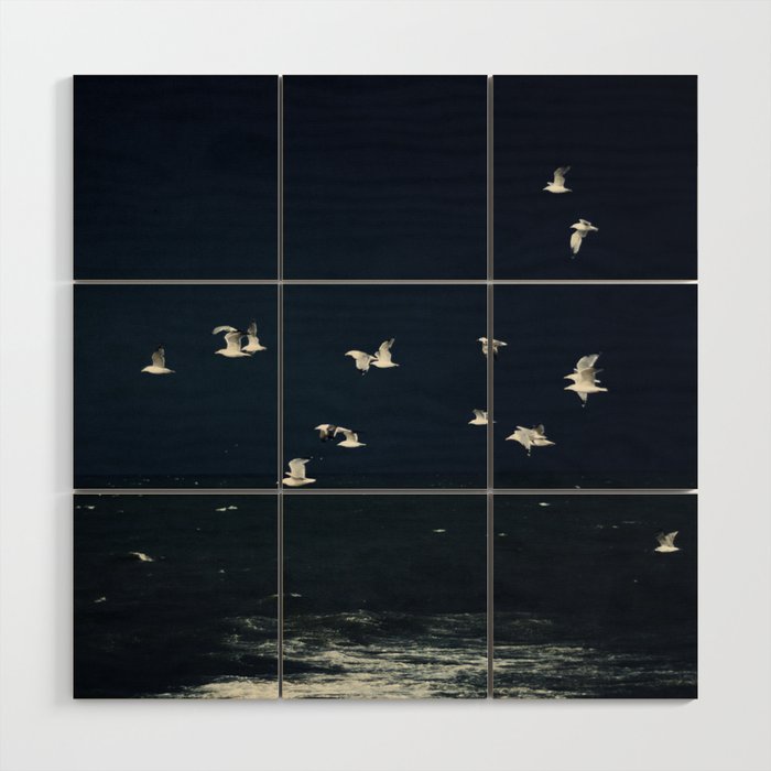 Birds in Flight - Dark Blue Sea - Ocean Print - Travel photography Wood Wall Art Gallery Image 1