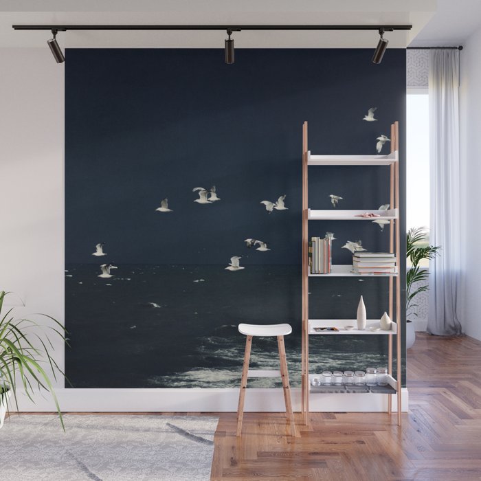 Birds in Flight - Dark Blue Sea - Ocean Print - Travel photography Wall Mural Gallery Image 1