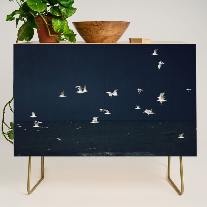 Birds in Flight - Dark Blue Sea - Ocean Print - Travel photography Credenza Gallery Image 1