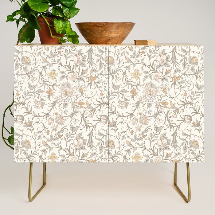Hand Drawn Jacobean Floral - Apricot Sage Credenza Gallery Image 1