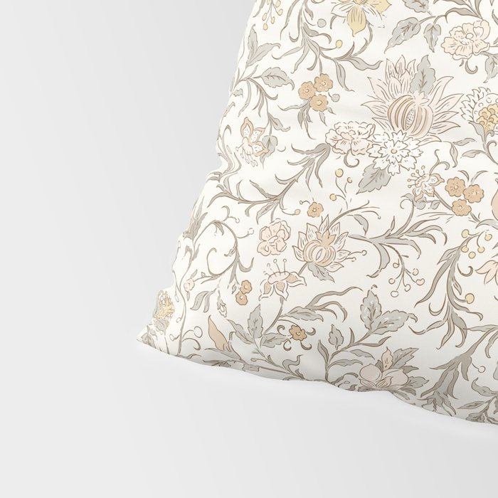 Hand Drawn Jacobean Floral - Apricot Sage Pillow Sham Gallery Image 4