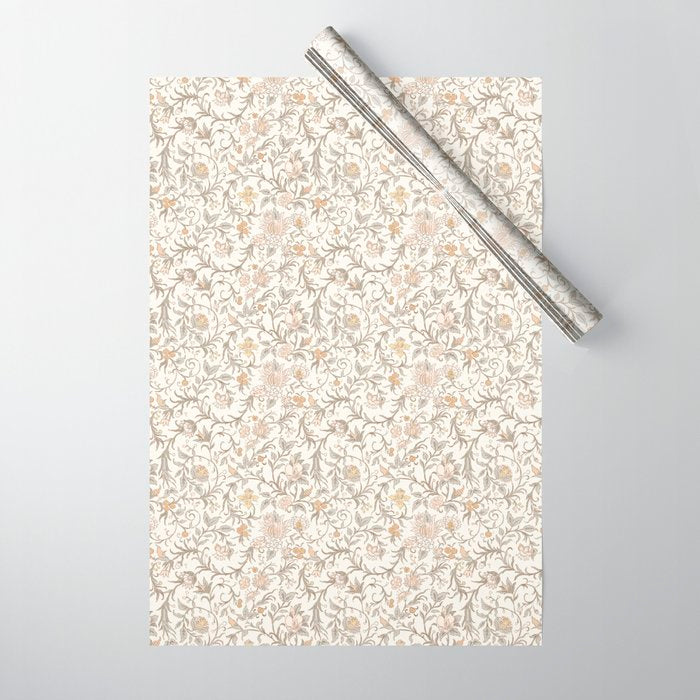 Hand Drawn Jacobean Floral - Apricot Sage Wrapping Paper Gallery Image 1