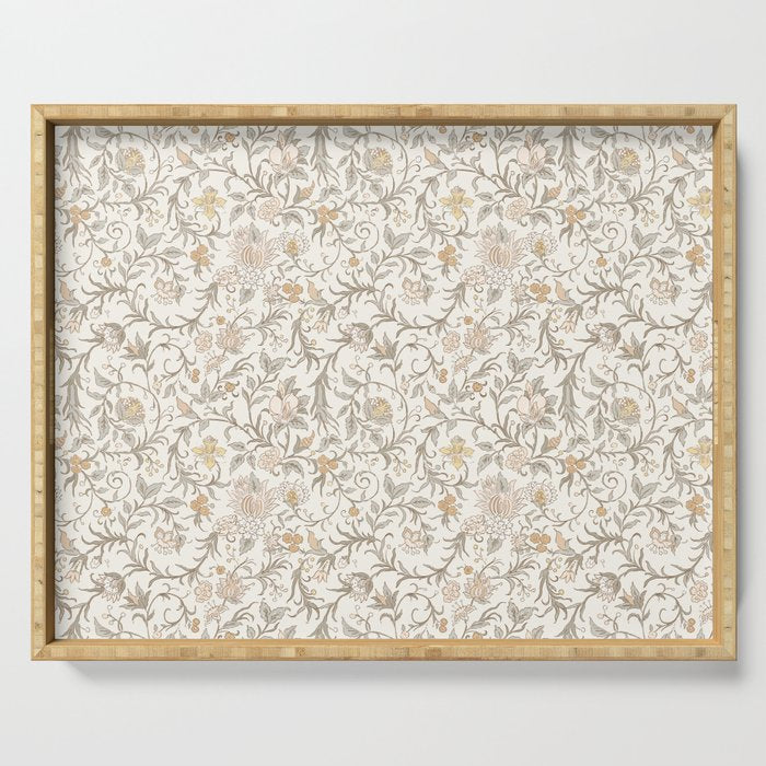 Hand Drawn Jacobean Floral - Apricot Sage Serving Tray Gallery Image 1