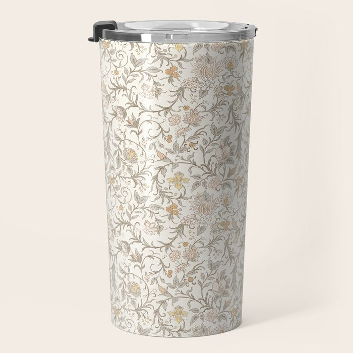 Hand Drawn Jacobean Floral - Apricot Sage Travel Mug Gallery Image 3