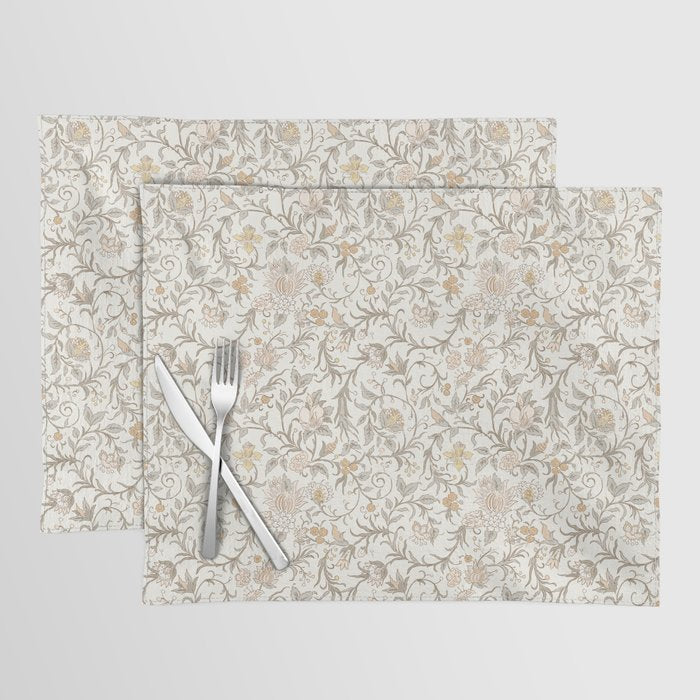 Hand Drawn Jacobean Floral - Apricot Sage Placemat Gallery Image 1