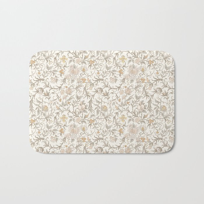 Hand Drawn Jacobean Floral - Apricot Sage Bath Mat Gallery Image 1