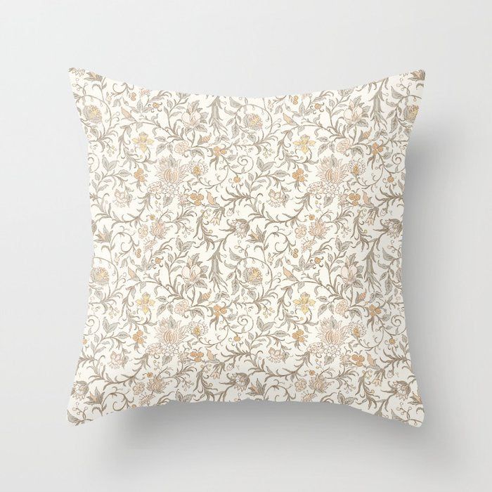 Hand Drawn Jacobean Floral - Apricot Sage Throw Pillow Gallery Image 1