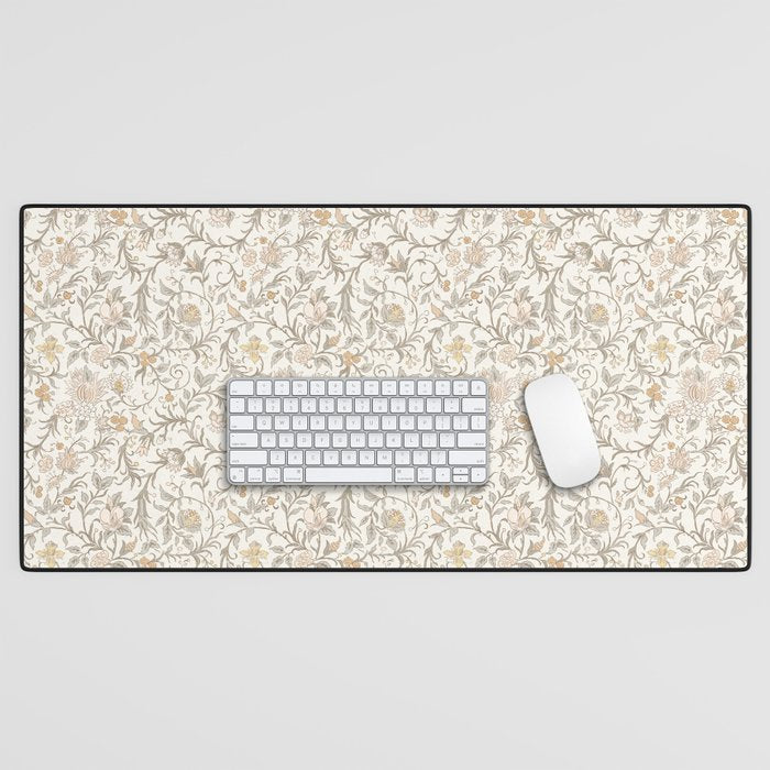 Hand Drawn Jacobean Floral - Apricot Sage Desk Mat Gallery Image 1