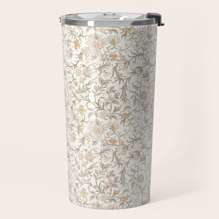 Hand Drawn Jacobean Floral - Apricot Sage Travel Mug Gallery Image 2