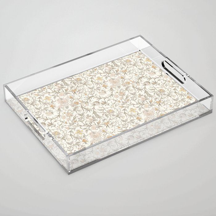 Hand Drawn Jacobean Floral - Apricot Sage Acrylic Tray Gallery Image 1