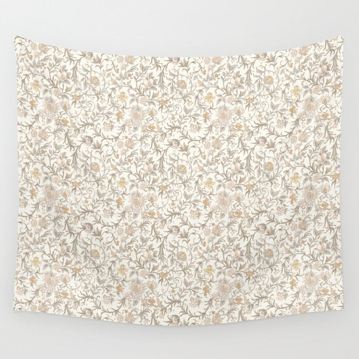 Hand Drawn Jacobean Floral - Apricot Sage Wall Tapestry Gallery Image 1