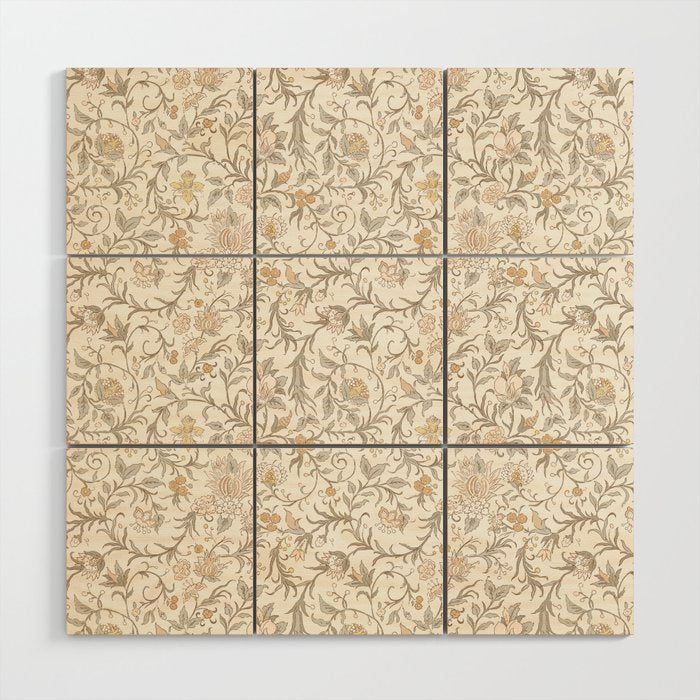 Hand Drawn Jacobean Floral - Apricot Sage Wood Wall Art Gallery Image 1