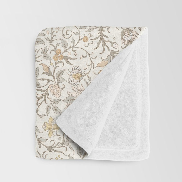Hand Drawn Jacobean Floral - Apricot Sage Throw Blanket Gallery Image 3