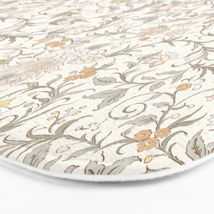 Hand Drawn Jacobean Floral - Apricot Sage Bath Mat Gallery Image 3