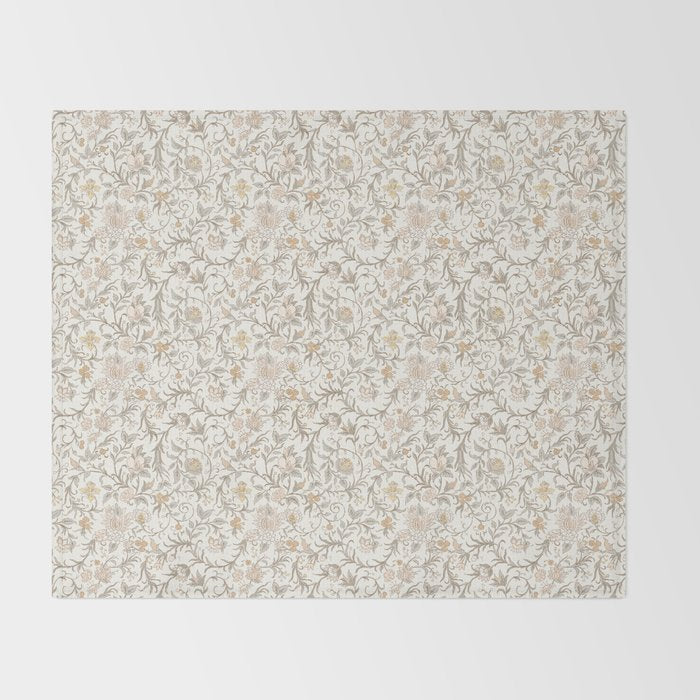 Hand Drawn Jacobean Floral - Apricot Sage Throw Blanket Gallery Image 2
