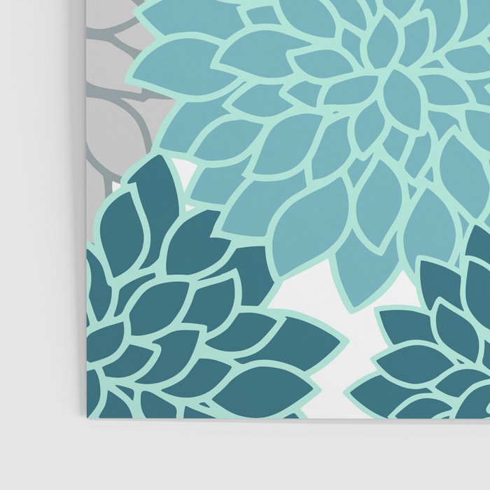 Dahlia Floral Blooms in Teal and Gray Poster Gallery Image 3