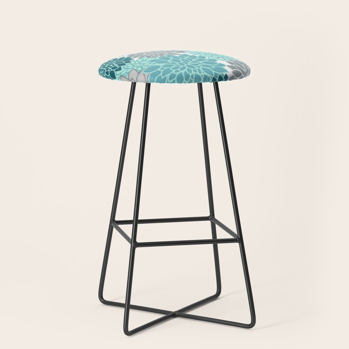 Dahlia Floral Blooms in Teal and Gray Stool Gallery Image 1