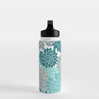 Dahlia Floral Blooms in Teal and Gray Water Bottle Gallery Image 3