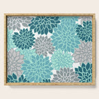 Dahlia Floral Blooms in Teal and Gray Serving Tray Gallery Image 1