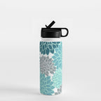 Dahlia Floral Blooms in Teal and Gray Water Bottle Gallery Image 1