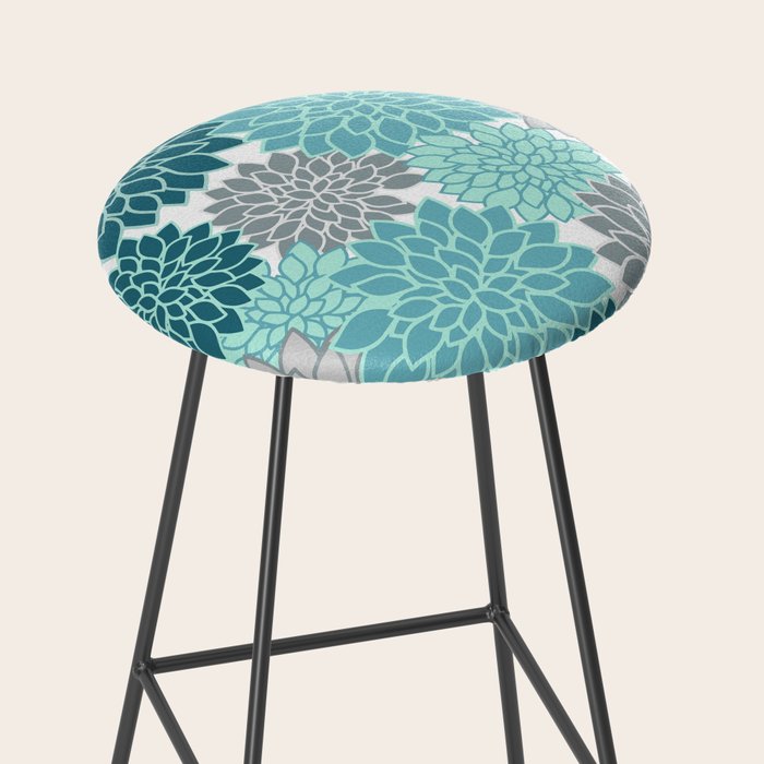 Dahlia Floral Blooms in Teal and Gray Stool Gallery Image 2