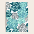 Dahlia Floral Blooms in Teal and Gray Poster Gallery Image 4