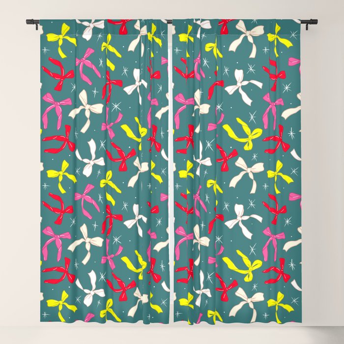 Festive Ribbons Pattern On Teal Window Curtain Gallery Image 1