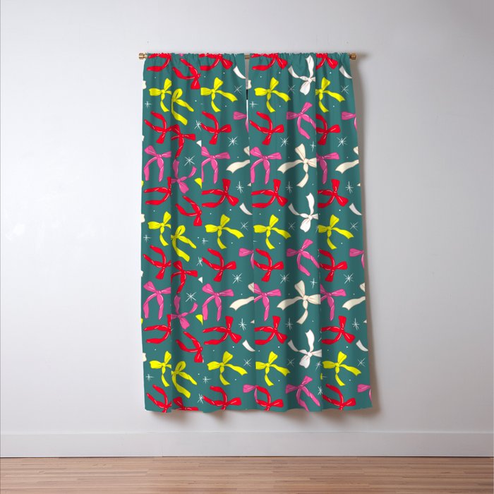 Festive Ribbons Pattern On Teal Window Curtain Gallery Image 3