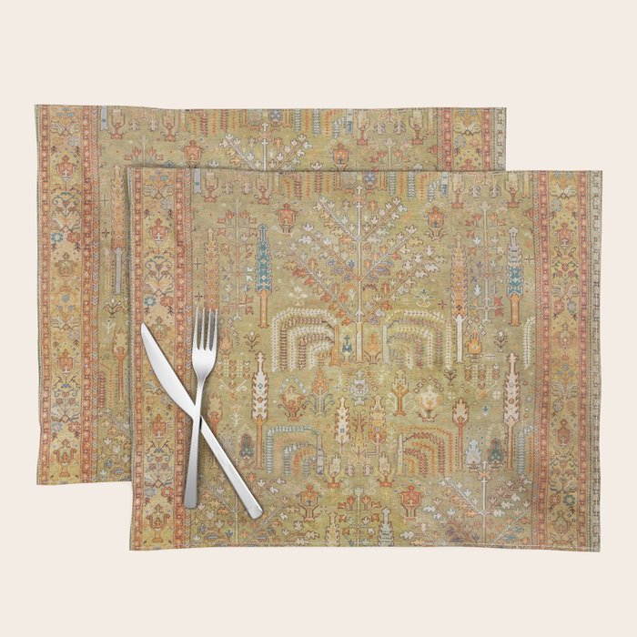 Large Antique Turkish Oushak Rug Print Placemat Gallery Image 1