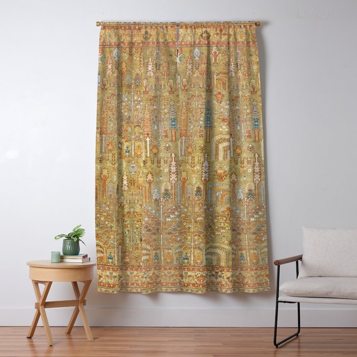 Large Antique Turkish Oushak Rug Print Window Curtain Gallery Image 5