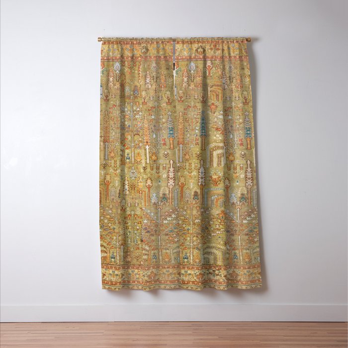 Large Antique Turkish Oushak Rug Print Window Curtain Gallery Image 3