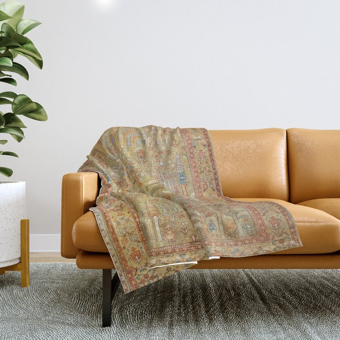Large Antique Turkish Oushak Rug Print Throw Blanket Gallery Image 1