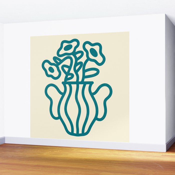 Abstract Minimalist Flowers in Blue Vase Wall Mural Gallery Image 2