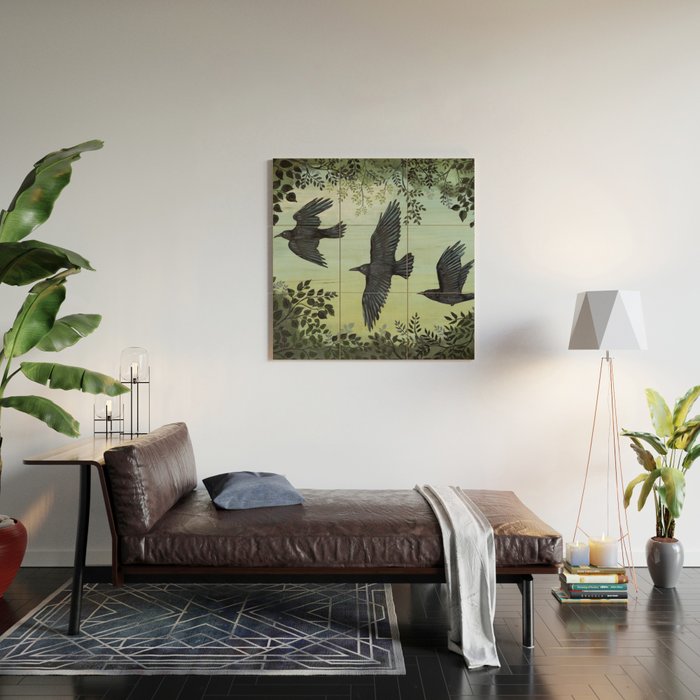 Three Crows Wood Wall Art Gallery Image 2