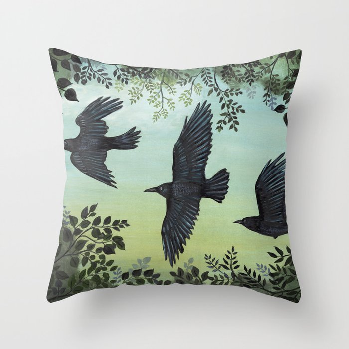 Three Crows Throw Pillow Gallery Image 1