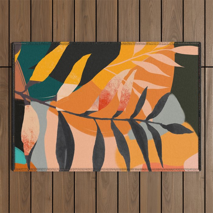 Abstract Art Tropical Leaves 108 Outdoor Rug Gallery Image 1