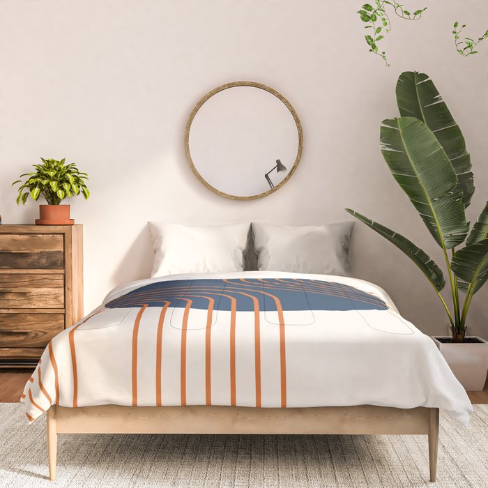 Mid Century Modern Geometric 162 Sun Rainbow abstract in Navy Blue Orange Comforter Gallery Image 3
