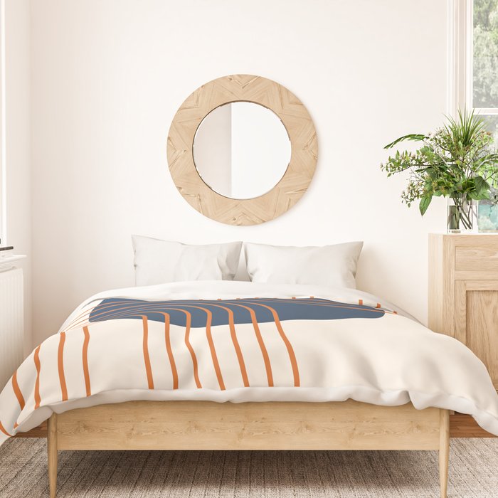 Mid Century Modern Geometric 162 Sun Rainbow abstract in Navy Blue Orange Duvet Cover Gallery Image 3