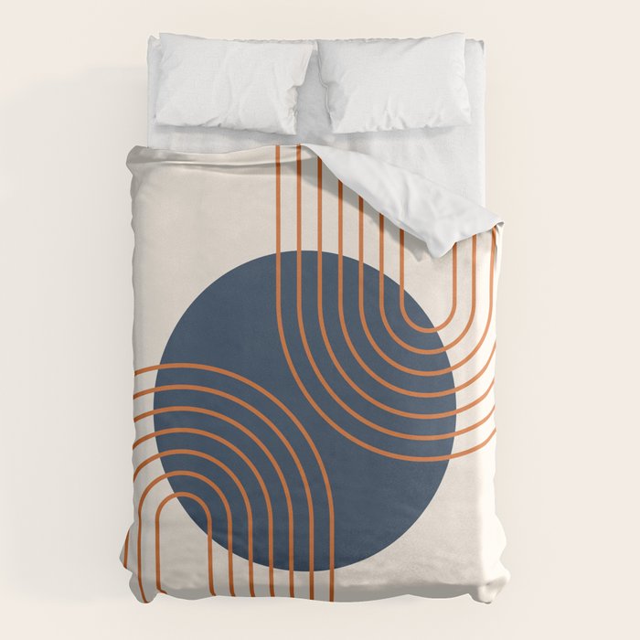 Mid Century Modern Geometric 162 Sun Rainbow abstract in Navy Blue Orange Duvet Cover Gallery Image 6