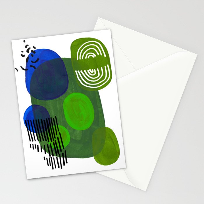 Modern Mid Century Fun Colorful Abstract Minimalist Painting Shapes & Patterns Swamp Monster Greens Stationery Card Gallery Image 2
