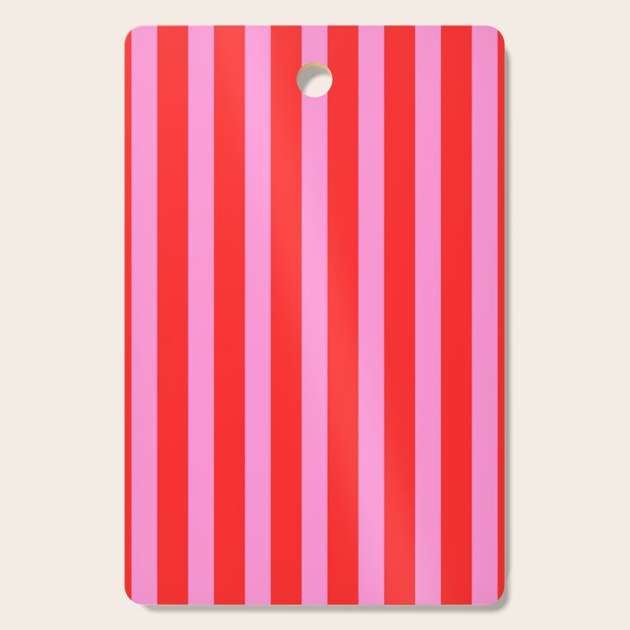 Preppy Pink and Red Vertical Stripes Pattern  Cutting Board Gallery Image 1