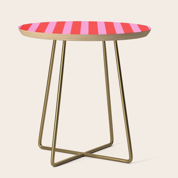 Preppy Pink and Red Vertical Stripes Pattern  Side Table Gallery Image 1