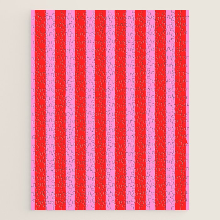 Preppy Pink and Red Vertical Stripes Pattern  Jigsaw Puzzle Gallery Image 1