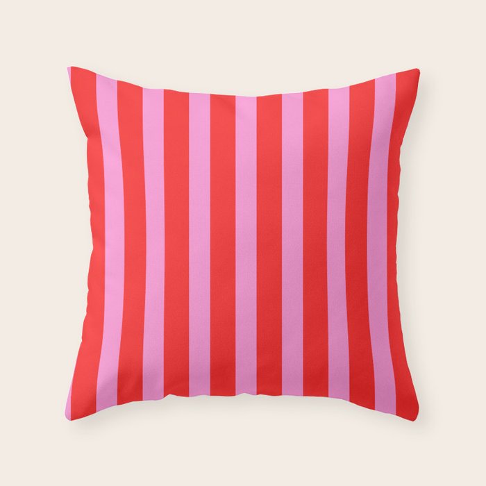 Preppy Pink and Red Vertical Stripes Pattern  Throw Pillow Gallery Image 6