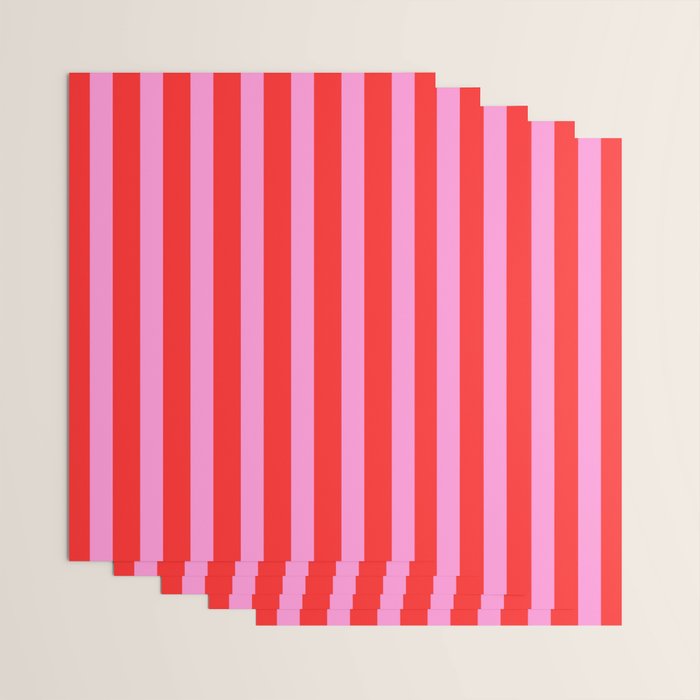 Preppy Pink and Red Vertical Stripes Pattern  Wrapping Paper Gallery Image 3