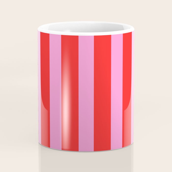 Preppy Pink and Red Vertical Stripes Pattern  Coffee Mug Gallery Image 4