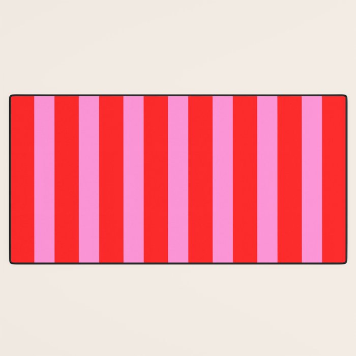 Preppy Pink and Red Vertical Stripes Pattern  Desk Mat Gallery Image 3