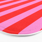 Preppy Pink and Red Vertical Stripes Pattern  Bath Mat Gallery Image 3