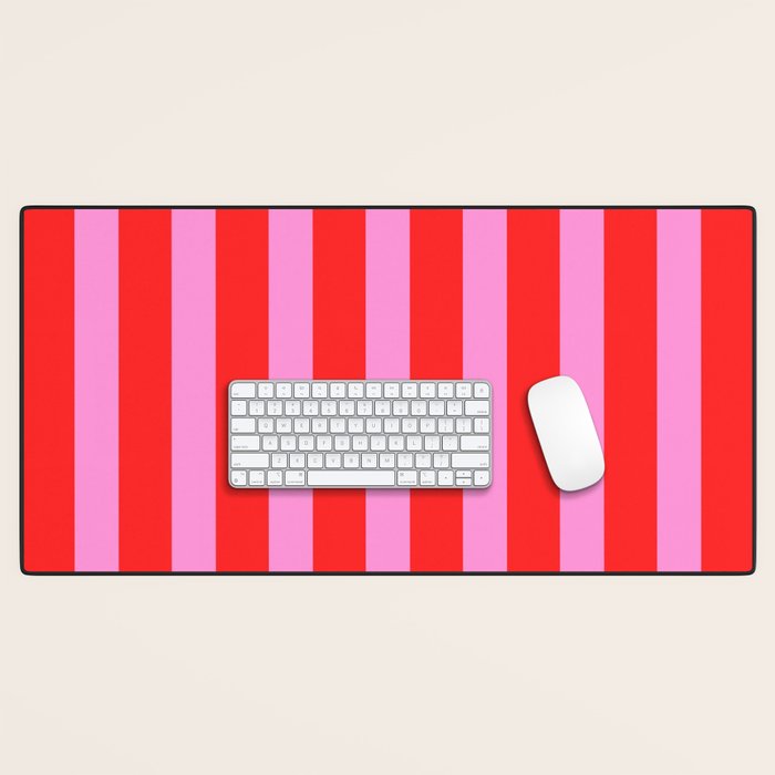 Preppy Pink and Red Vertical Stripes Pattern  Desk Mat Gallery Image 1